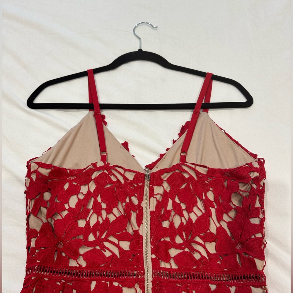 Love...Ady Chemical Lace Bodice Sleeveless Midi Slip Dress Red Nude Size L - Picture 4 of 6